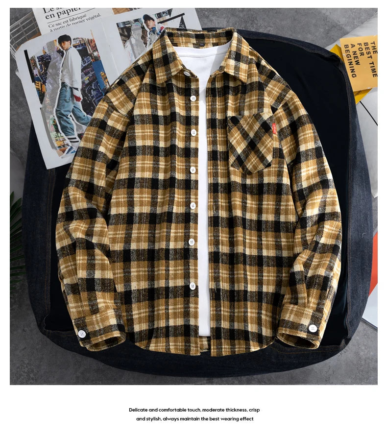 Big Size 9XL Men Flannel Plaid Shirts Long Sleeve Oversize Tops Male Loose Autumn Winter 69% Cotton Streetwear Plus Large Casual