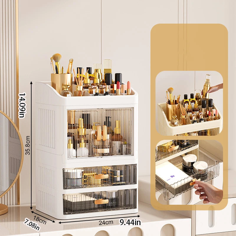 Makeup Drawer Organizer with Divided Compartments, Suitable for Dressing Table/Bathroom, for Organizing and Storing Household Items on the Desktop, Dust-Proof and Easy to Clean, Simple White Design, Stackable Makeup Drawer Bo