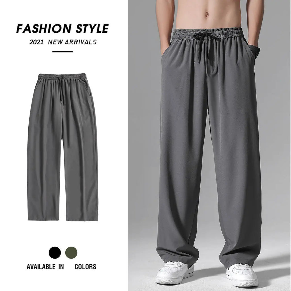 Ice Silk Pants Men's Summer Trousers Men's Trend Loose Straight Thin Casual Pants All-match Breathable Sports Pants Men