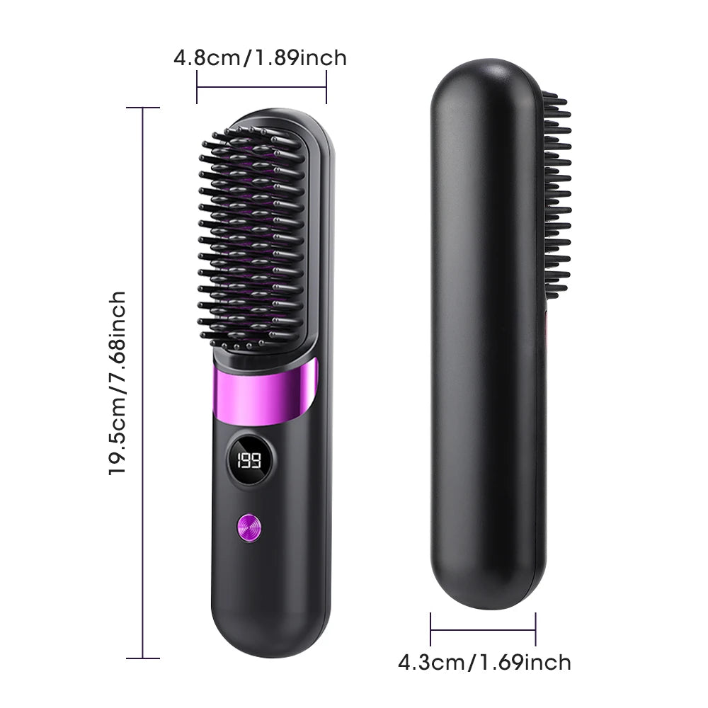 Cordless Hair Straightener 4 Temp LCD Display Anti-scald Hair Straightening Brush Portable Rechargeable Hair Styler Travel Women
