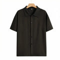 Men's Vacation Casual Style Knitted Geometric Striped Crochet Textured Jacquard Loose Short-Sleeve Shirt Hawaiian Beach Shirts