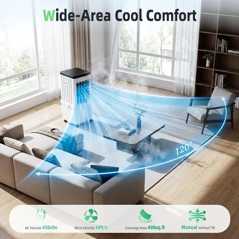 Portable Air Conditioner with Wheels 3 Wind Modes 3.5-Gallon Water Tank for Evaporative Air Cooler Long Cooling 120° Oscillation