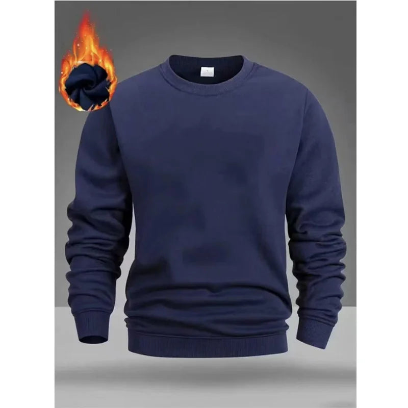 Men's Crew Neck Hoodies Autumn Winter Fleece Warm Casual Loose Pullover Solid Color Round Neck Sport Long Sleeved Sweatshirt
