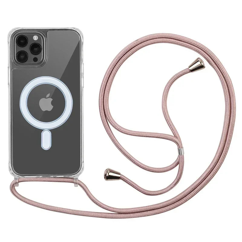Crossbody Lanyard Clear Magnetic Case For iPhone 18 17 Air 16 15 Plus 14 13 12 Pro Max For Magsafe Acrylic Hard PC Back Cover