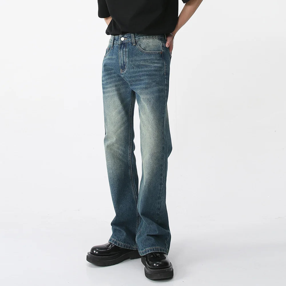 Men High Street Hip Hop Casual Small Flare Denim Jeans Pant Male Japan Korea Style Streetwear Vintage Denim Trousers Pant
