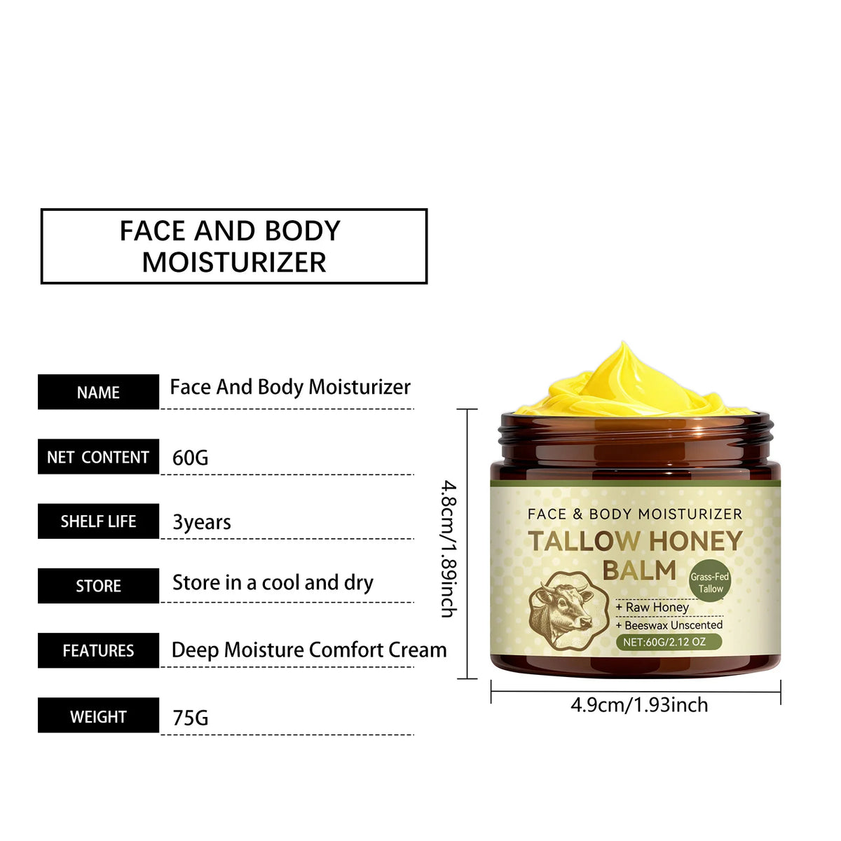Whipped Beef Tallow Honey Balm Lock Moisture Nourish Repair Facial Skin Enhance Elasticity Soften Rough Skins Face Moisturizer