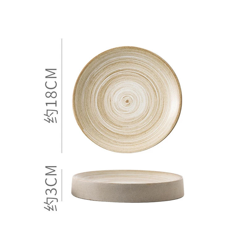 Vintage Round Ceramic Plate Creative Dessert Dim Sum Plate Pastry Plate Steak Plates Sushi Plates Molecular Cuisine Tableware