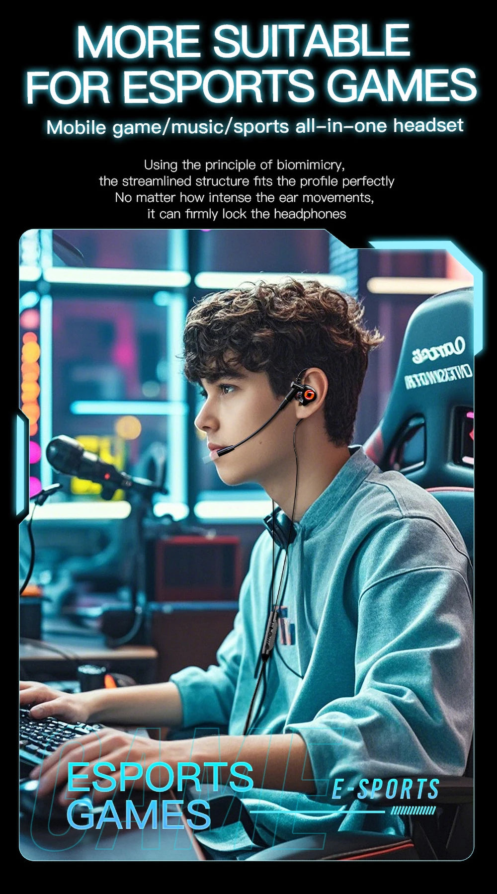 Type-c In-ear dual-mix e-sports gaming headset stereo noise reduction with microphone digital head wired headset