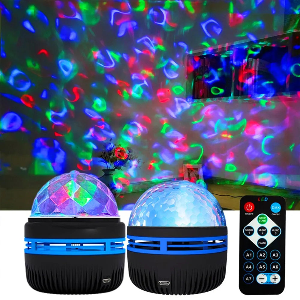 LED Water Ripple Projector Light Atmosphere Rotating Projection Lamp with Remote Control 7 Color for Home Christmas Halloween
