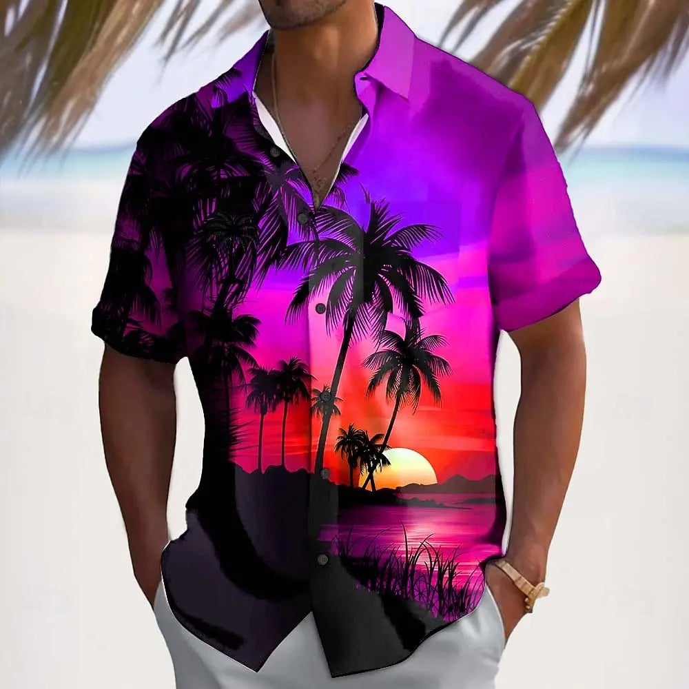 Men's Coconut Tree Nature & Landscapes Tropical Plants Summer Hawaiian Shirt Button Up Aloha Shirt Short Sleeve Casual Vacation