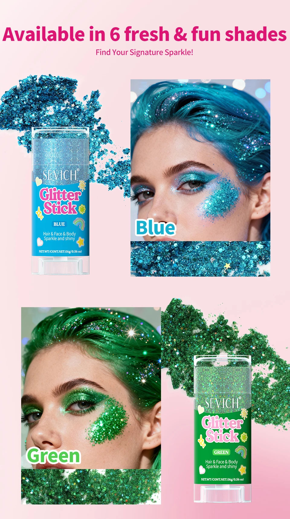Sparkling Sequins Glitter Gel Stick Mermaid Sequin Body Glitter Gel Cosmetic Hair Glitter Festival Makeup for Christmas Party
