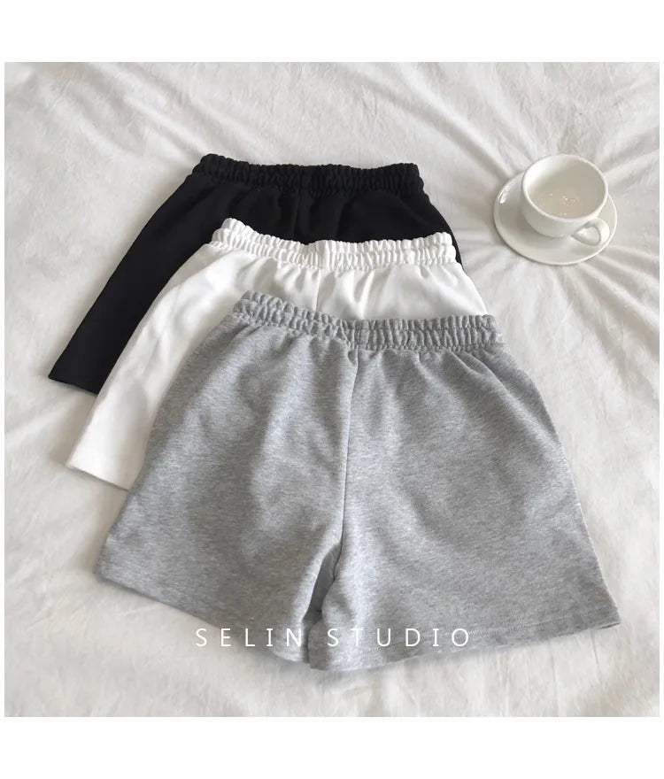 Womens High Waist Sporty Shorts Elastic Waist Loose Fit Versatile Three Quarter Length Hot Pants Summer Outdoor Breathable Short