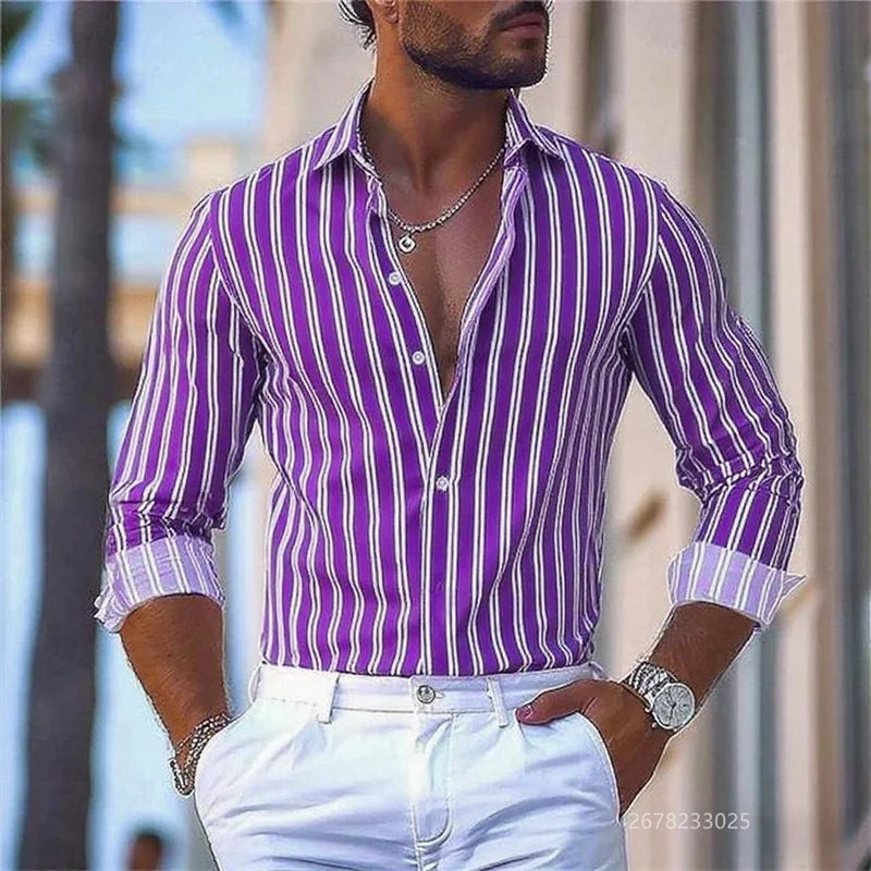 15 colors men's striped long-sleeved shirts, business office men's tops, spring and autumn lapel shirts, high-quality shirts