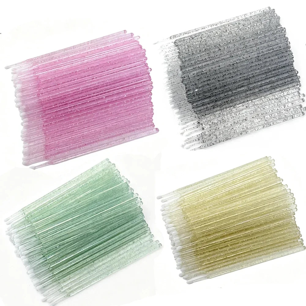 100PCS Crystal Micro Brush Disposable Lashes Removing Swab Mascara Wands Applicator Eyelash Extension Brushes Makeup Tools