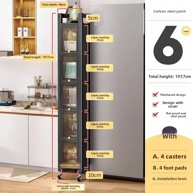 Multi-functional Kitchen Shelf Floor-to-ceiling Shelf Locker Microwave Pot Oven Cabinet Storage Rack with Cabinet Door