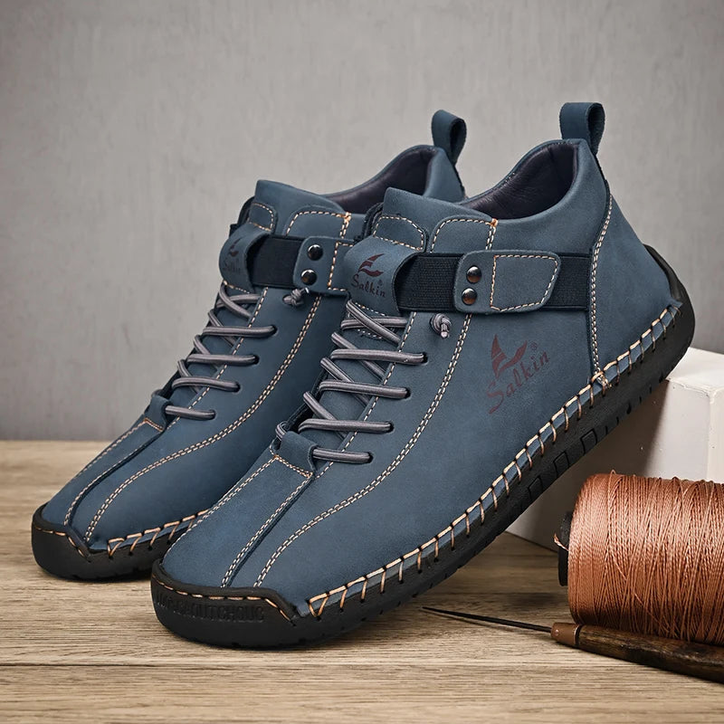 New Leather Casual Men Shoes Design Sneakers Man Breathable Leather Shoes Outdoor Men Ankle Boots