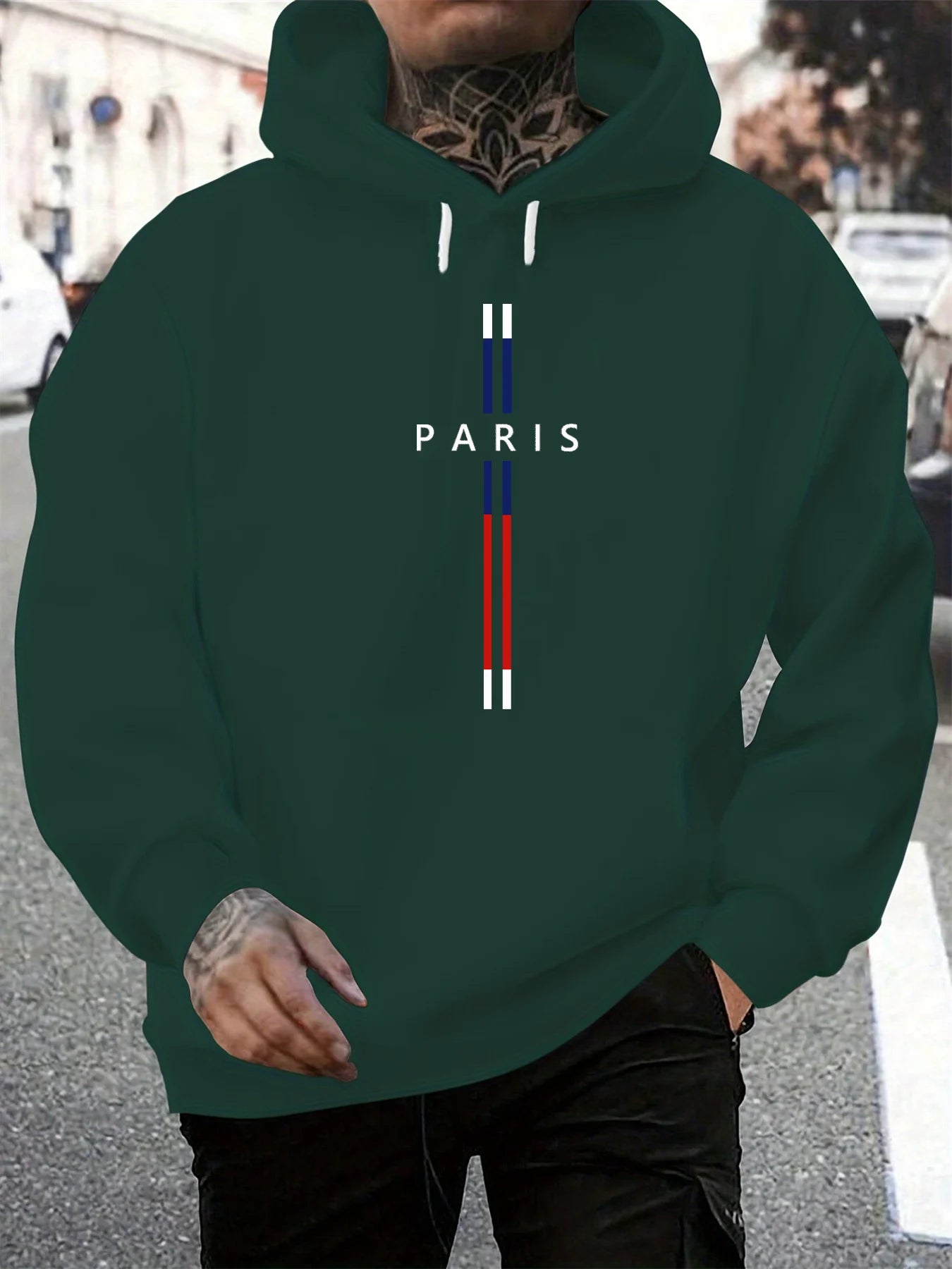 Men's autumn and winter casual fashionable loose hooded sweatshirt Paris letter printed long sleeved warm pullover