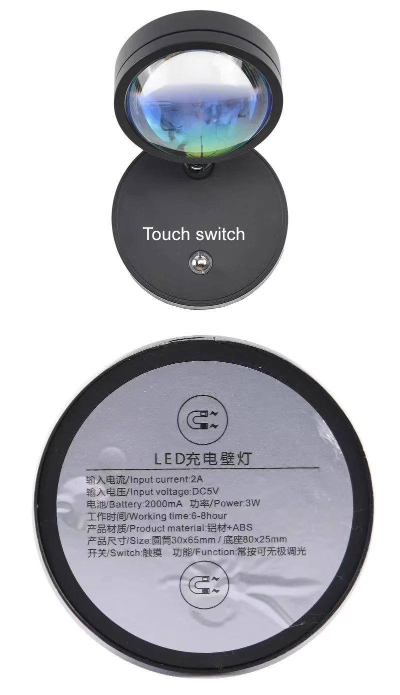Wireless Sunset Lamp Night Light Projector Deoration Home Wall Lamp Kitchen Display Cabinet Cupboard Bedroom RV Reading Lamps