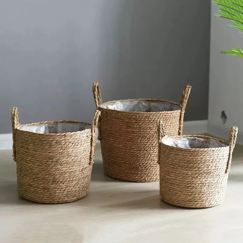 Natural Wicker Planter Basket  Flower Pot Home Garden Rattan Basket Straw Flower Basket 20/25/30CM
