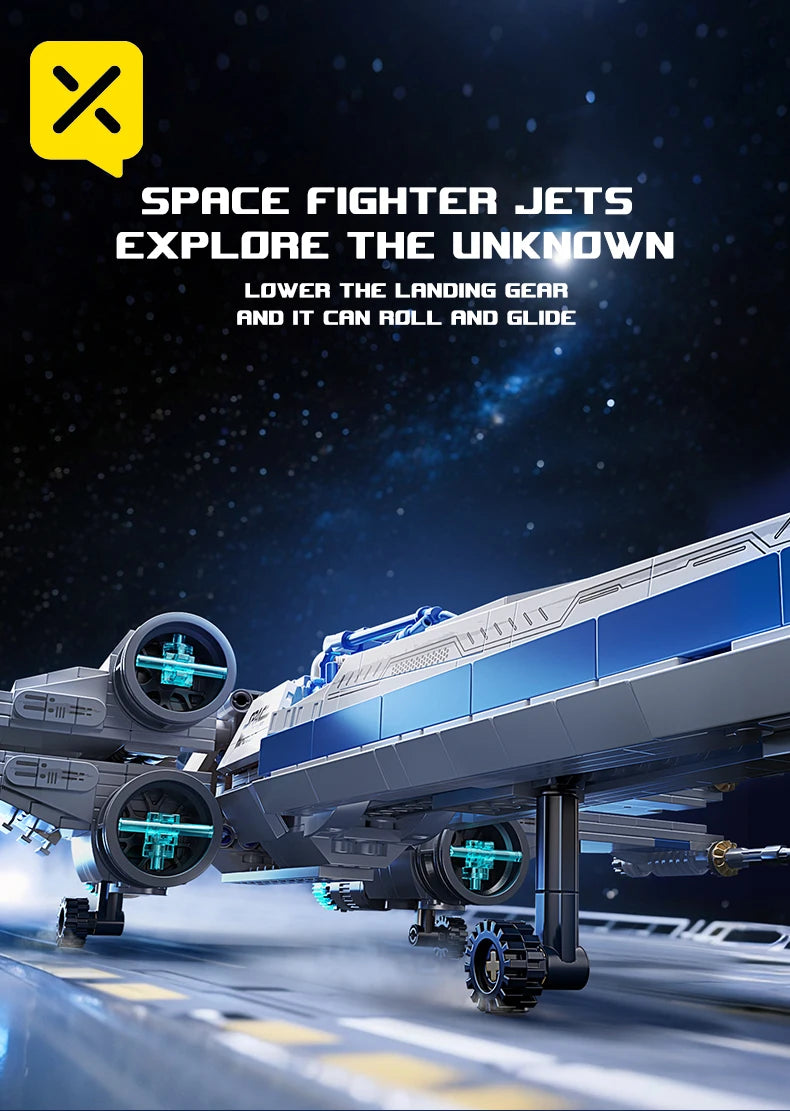 KAVOWORLD X-Wing Space Fighter Jet Building Blocks Toys Set with Pilot High-Technical Linked Wing Transformable Aircraft Model with LED Lights Retractable Landing Gear Spaceship Toy for Adults Birthday Christmas Gift for Spac