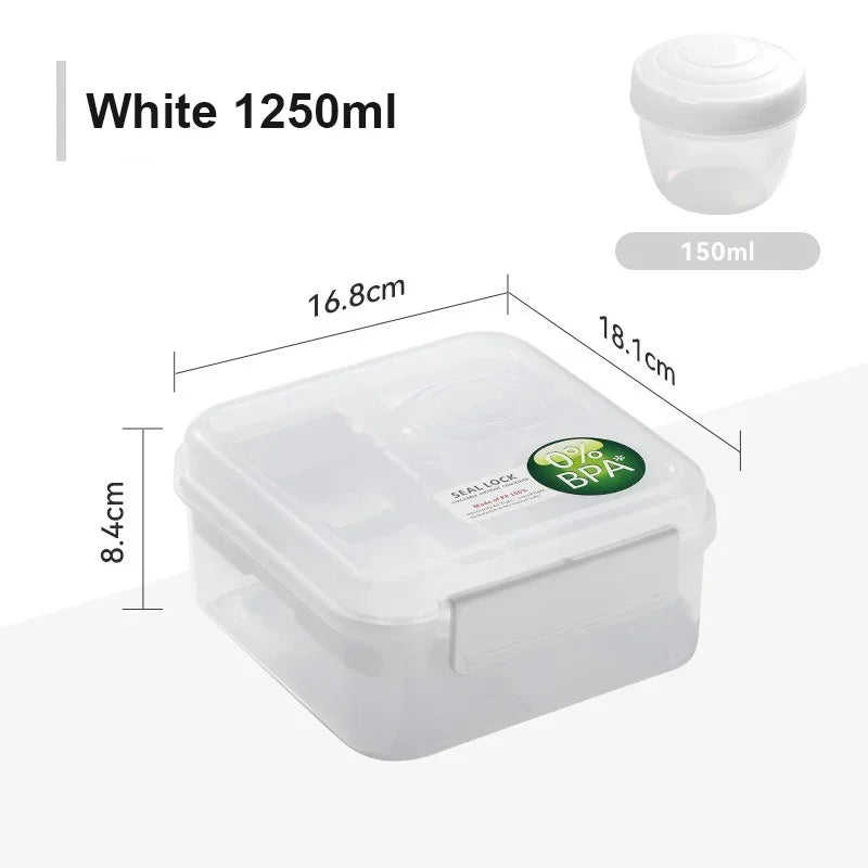 Lunch Box Portable Microwave Lunch Containers Sealed Salad Box Picnic Food Storage For Adult/Kid/Toddler 4 Compartment Container
