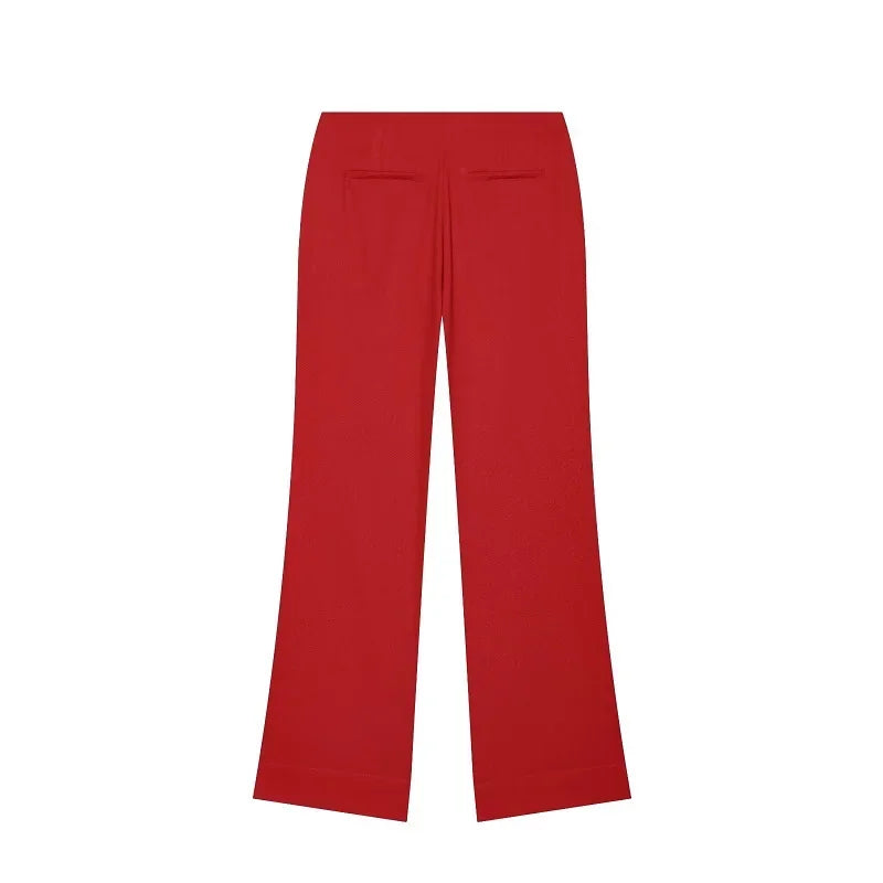 Women's Red Pants Sets Sexy Halter Backless Ruched Crop Tank Top Suit Elegant Female 2 Piece Sets Summer Woman New Matching Sets