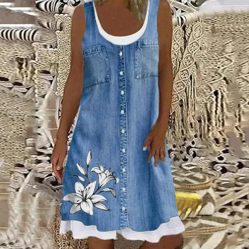 Women Summer Beach Spring Print Cute Dress Sleeveless Casual Dress летнее платье женское