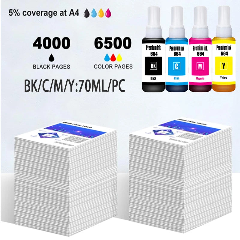 For Epson 664 Refill Ink Kit 70ML For Epson L110 L100 L110 L300 L235 L355 L350 550 L555 132 L120 L200 210 Printer