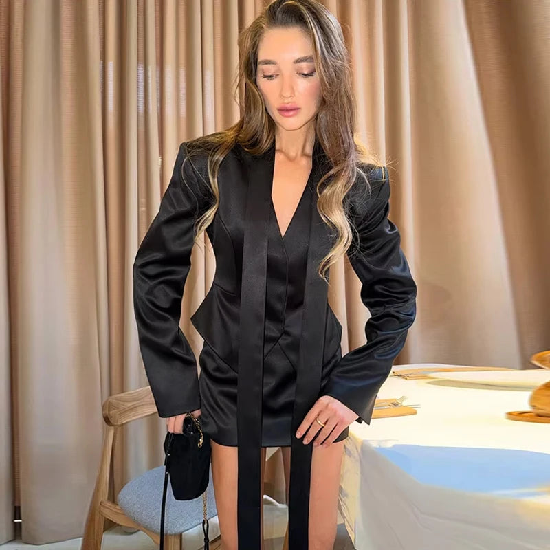 Solid Lapel Shirts 2 Piece Sets Women Chic Lapel Hollow Out Blazer Wrap Hip Slim Fit Mini Skirts Suits 2026 Lady Daily Wear New