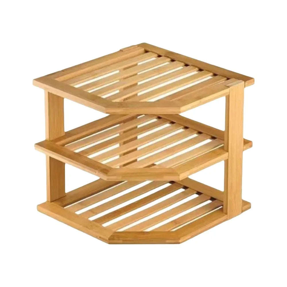 3 Tier Cabinet Organizer Shelf for Kitchen Storage Sturdy Plate Organizer Bamboo Corner Shelf Dish Rack for Cabinet Countertop