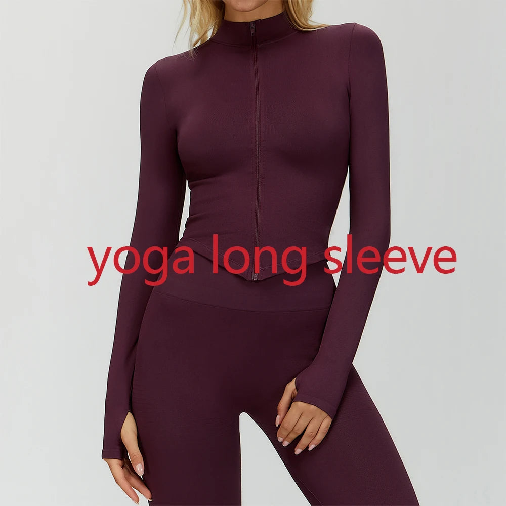 Zipper Yoga Shirts For Women Long Sleeve Seamless Fitness Running Gym Jacket Workout Dry Fit Breathable High Elastic Sports Top