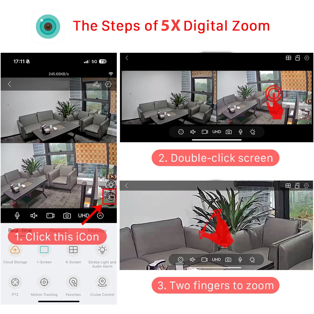 ABUNTU 8MP 4K PTZ Wifi Camera ICSEE APP Dual Lens Dual Screens Home Surveillance Camera Night Vision 4MP CCTV IP Security Camera