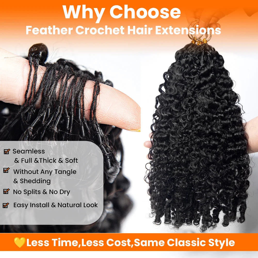 Miracle Knots Feather Crochet Human Hair Extension Burmese Curly With Coily End Invisible Miracle Knots Hair Bulk  Boho Braide