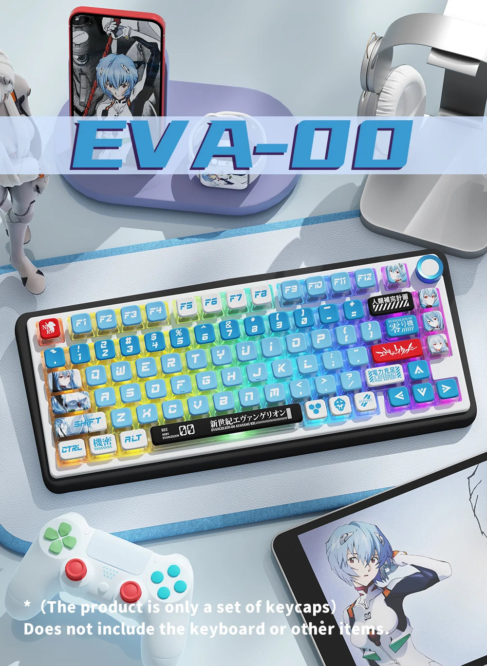 KYOMOT New EVA 01 00 02 08 Themed Anime Keycaps PBT Pudding MAS Profile Key Caps for MX Switch DIY Games Mechanical Keyboard Cap