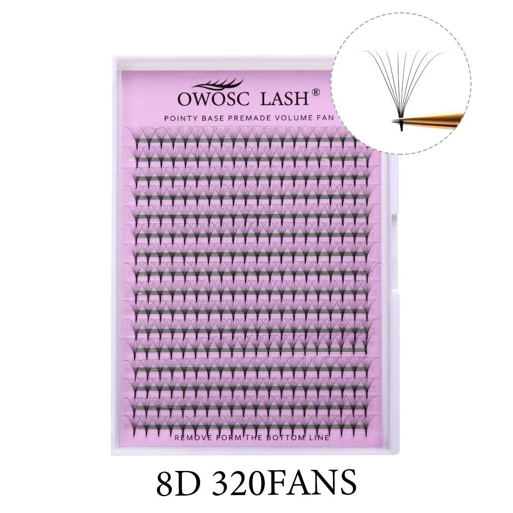 OWOSC 320 Fans Pointy Base Premade Volume Fans Medium Stem Sharp Thin Pre Made Russian Volume Fan Eyelash Extensions Custom Logo