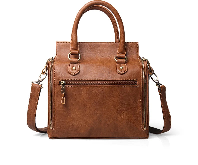 Retro Brown Simple Handbag Women Multi Layer Large Capacity Shoulder Bag Ladies Versatile Multi Function Commute Crossbody Bags