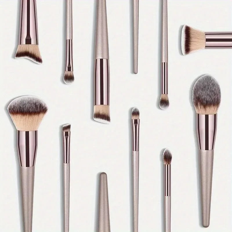 Makeup Brush Set 10PCS Champagne Gold Brushes Vegan Cruelty-Free Bristles All-in-One Full Face & Eye Makeup Kit