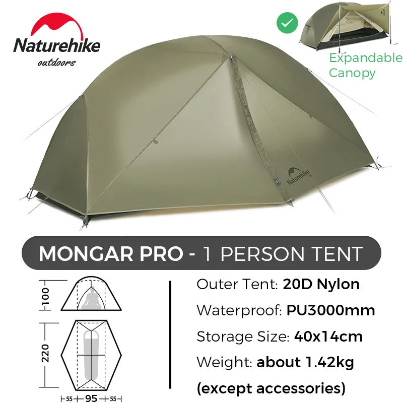 Naturehike Tent Mongar BASE/PRO/UL 1 2 3 Person Tent Ultralight Outdoor Camping Tent Waterproof Hiking Backpacking Tent Awning
