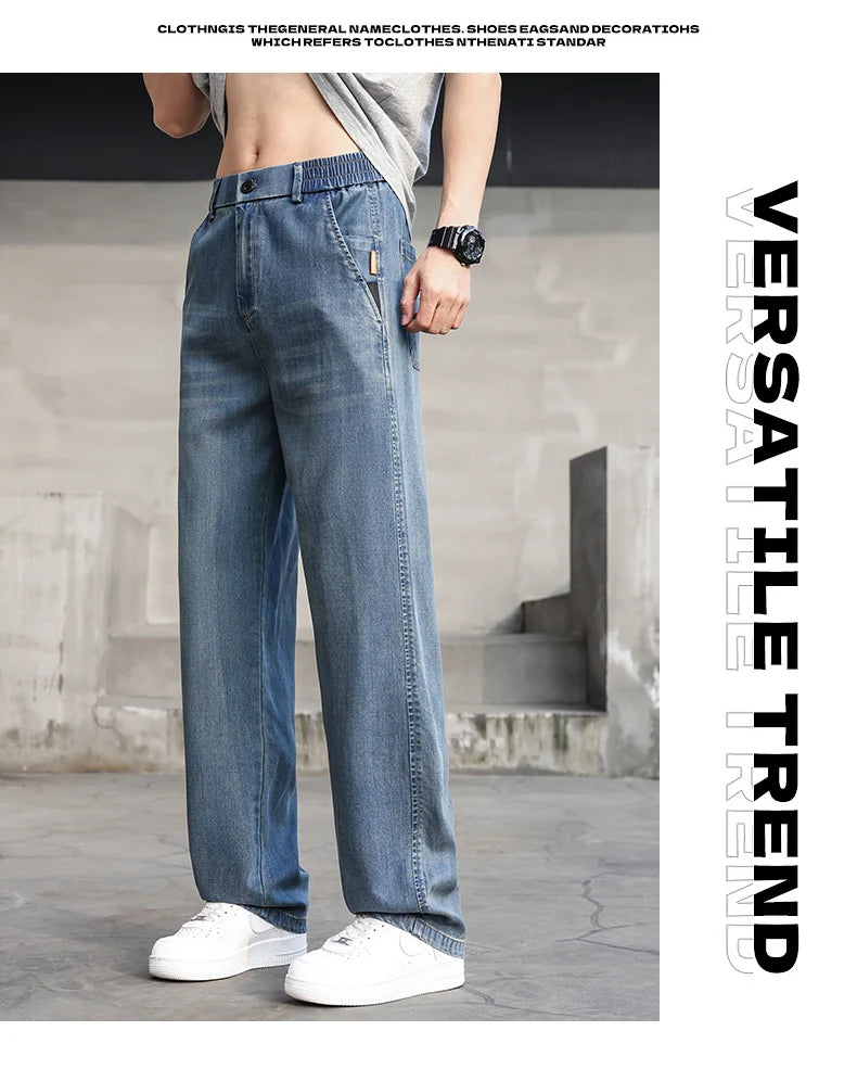 Thin Light Men's Summer Jeans Straight Fit Lyocell Denim Pants Male Elastic Elegant Casual New Style Stretch Relaxed Fit Telaxed
