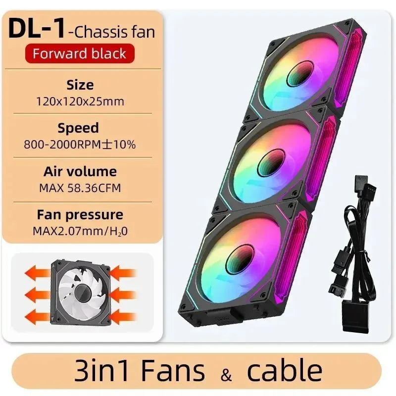 LDPCSJ DL-1 120mm Magic Cableless Daisy Chain PC Case Fan 4PIN PWM 800-2000RPM Hydro Dynamic Bearing Silent Cooling Fan 5V 3Pin Addressable ARGB Light Sync Radiator Fan for Gaming Desktop CPU Liquid Water Cooling Custom PC Mo