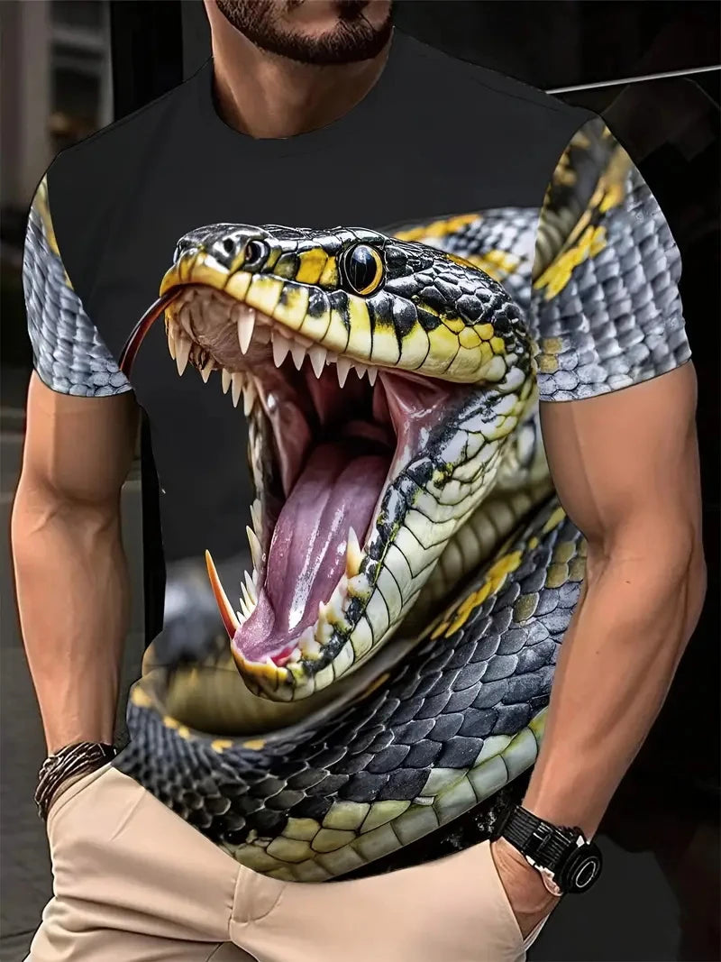 Men T-shirt 3D Print Snake Graphic T-shirt Men Fashion Summer Casual Daily Streetwear O Neck Short-sleeve T-shirt Scale Men Tees