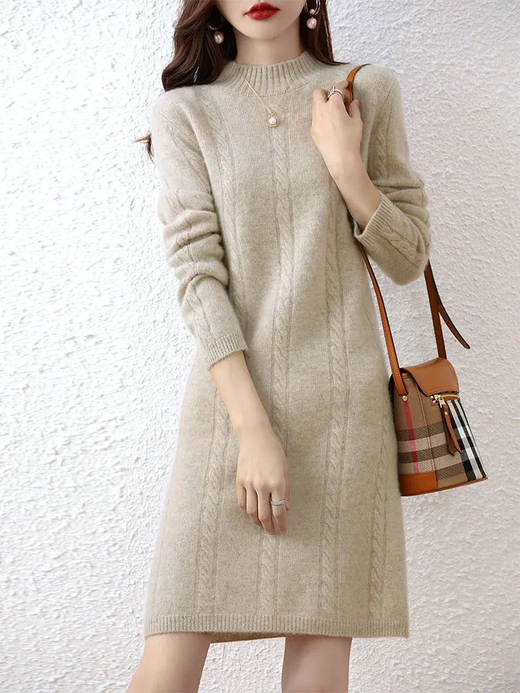 Cashmere Women's Sweater Knitted Dresses 100% Merino Wool Ladies Autumn Warm Elegant Dress Winter Female Pullovers Casual Skirts