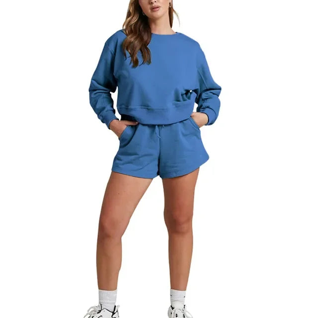 shorts sets women 2 piece outfits Womens Self Cultivation Long Sleeve Casual Hooded Sweatshirt Two Piece костюм женский летний