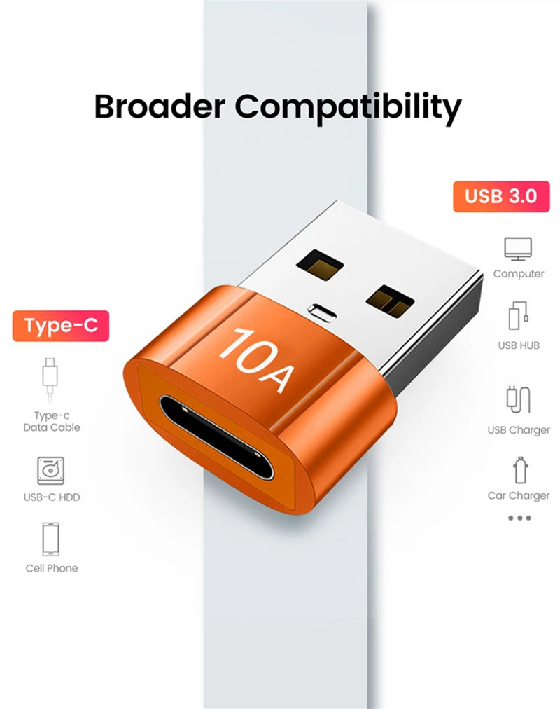 6pcs 10A OTG USB 3.0 To Type C Adapter USB Female To Type c Male Fast Charging Converter USB to Type C OTG For Xiaomi Laptop PC