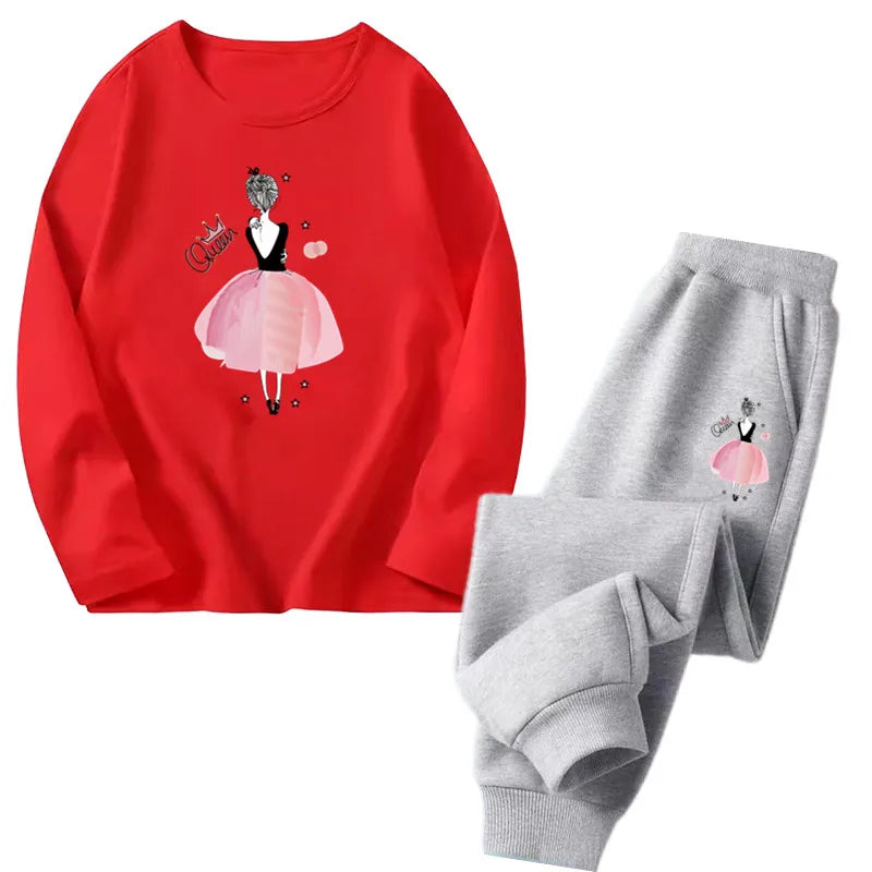 Spring Autumn Toddler Girls Fashion Set Kawaii Print Long Sleeve T-Shirt And Pants Two-Piece Casual Clothing Outfit for Girls