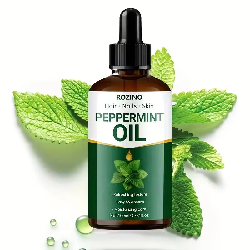 ROZINO Peppermint Oil 3Pcs 100ml Natural Plant Oil, Multi-use Moisturizing Care Oil for Hair, Nails & Skin, Refreshing Massage Body Oil for Aromatherapy & DIY Cosmetics