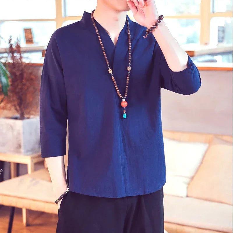 Summer Kimono Japanese Style Short Sleeve Men New Half-sleeved Cotton Linen Breathable Men Clothing T-shirt Japanese Yukata Tops