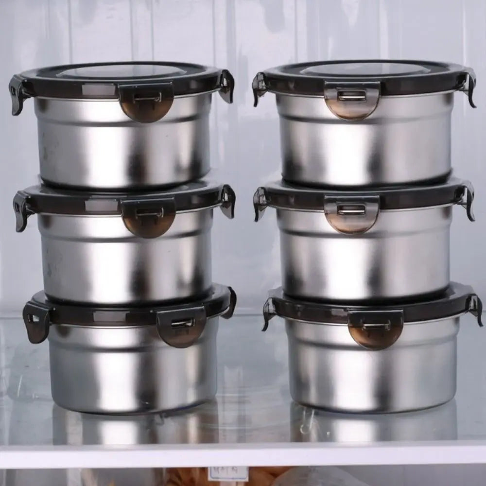 1Pcs Fresh Keeping Lunch Box Lunch Meal Prep Storage Round Bowl Food Container Fridge Kitchen 304 Stainless Steel