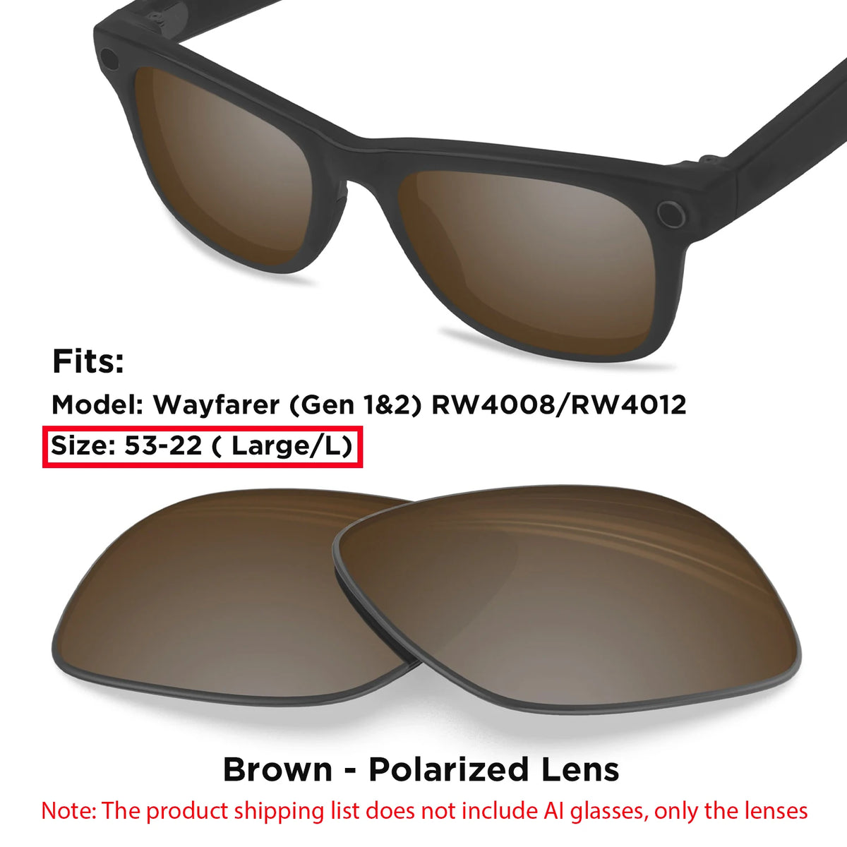 Photochromic & Polarized Replacement Lenses For Ray-Ban Meta Wayfarer RW4006 / RW4008 / RW4012 Gen1/2 AI Smart Glasses Lens