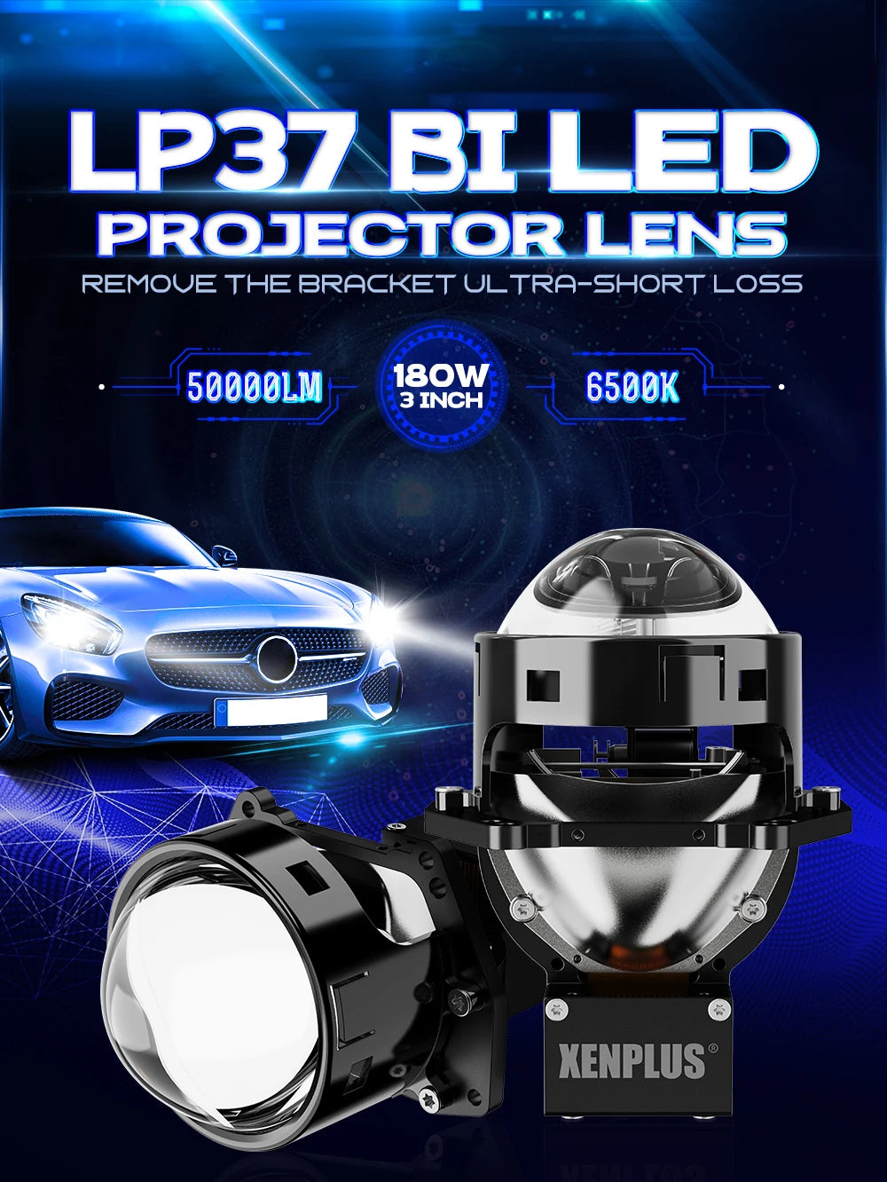 Hot Sale Xenplus High Quality Car Headlamp Lp37 180w 50000lm 6500k Ip68 Big Power Super Bright Bi Led Headlight Projector